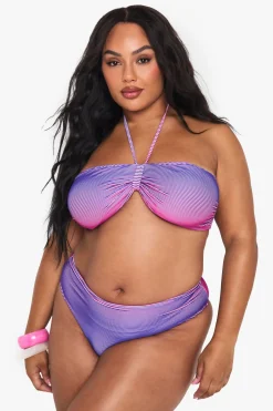 PLUS BIKINI BANDEAU À RAYURES TEXTURÉES