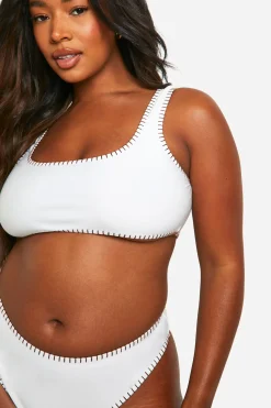 Plus Bikini Grande Taille à Couture Contrastée et Taille Haute