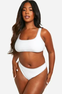 Plus Bikini Grande Taille à Couture Contrastée et Taille Haute