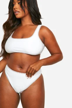 Plus Bikini Grande Taille à Couture Contrastée et Taille Haute