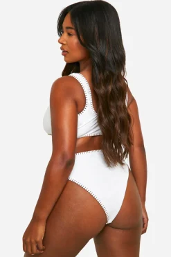 Plus Bikini Grande Taille à Couture Contrastée et Taille Haute