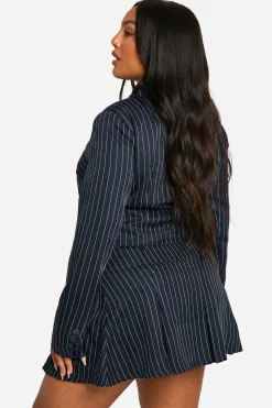 Plus Blazer court pour grande taille à rayures fines et détail corset