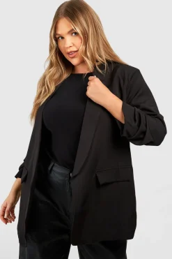 boohoo Plus Blazer à Détails de Revers et Manches Froncées<Femme Tailleurs|Blazers