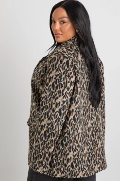 boohoo Plus Blazer à motif léopard avec détails d'épaulettes look laine<Femme Imprimé Léopard|Manteaux Et Vestes D’Automne