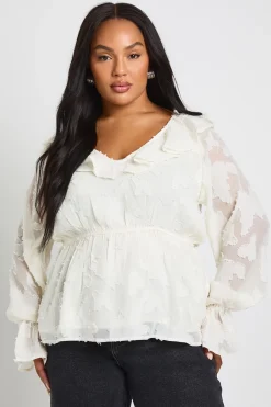 boohoo Plus Blouse Burnout à volants<Femme Tops