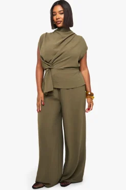 boohoo Plus Blouse Drapée Tissée & Pantalon Coordonné<Femme Ensembles