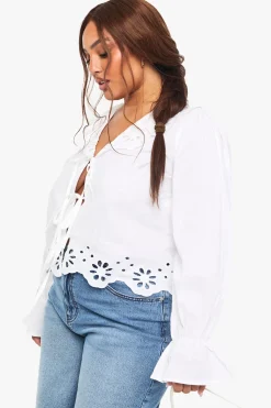 Plus Blouse à Détails de Broderie et de Noeud