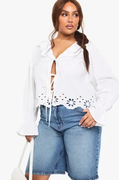 Plus Blouse à Détails de Broderie et de Noeud