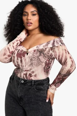 PLUS BODY PRINTÉ À ÉPAULES DÉGAGÉES