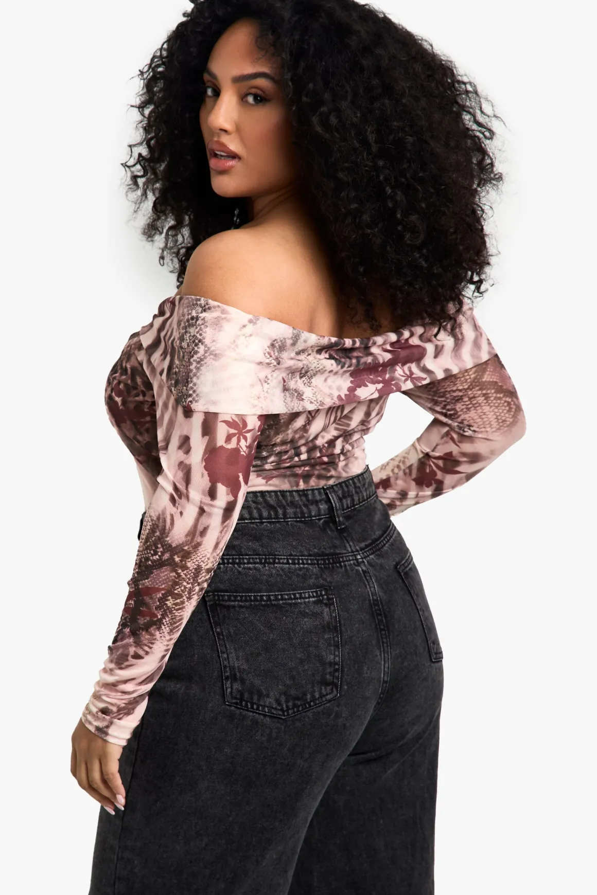 PLUS BODY PRINTÉ À ÉPAULES DÉGAGÉES