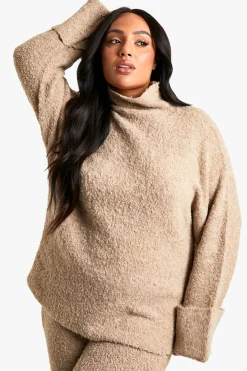 Plus Borg Ensemble coordonné – Pull en maille à col montant avec détails de manchette et pantalon évasé