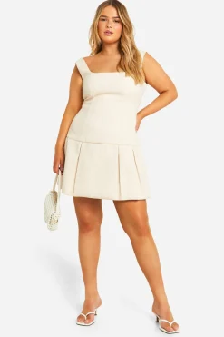 Plus Boucle Mini Robe Évasée à Jupe Plissée