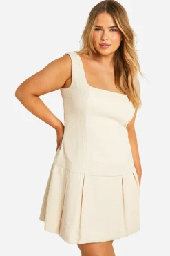 Plus Boucle Mini Robe Évasée à Jupe Plissée