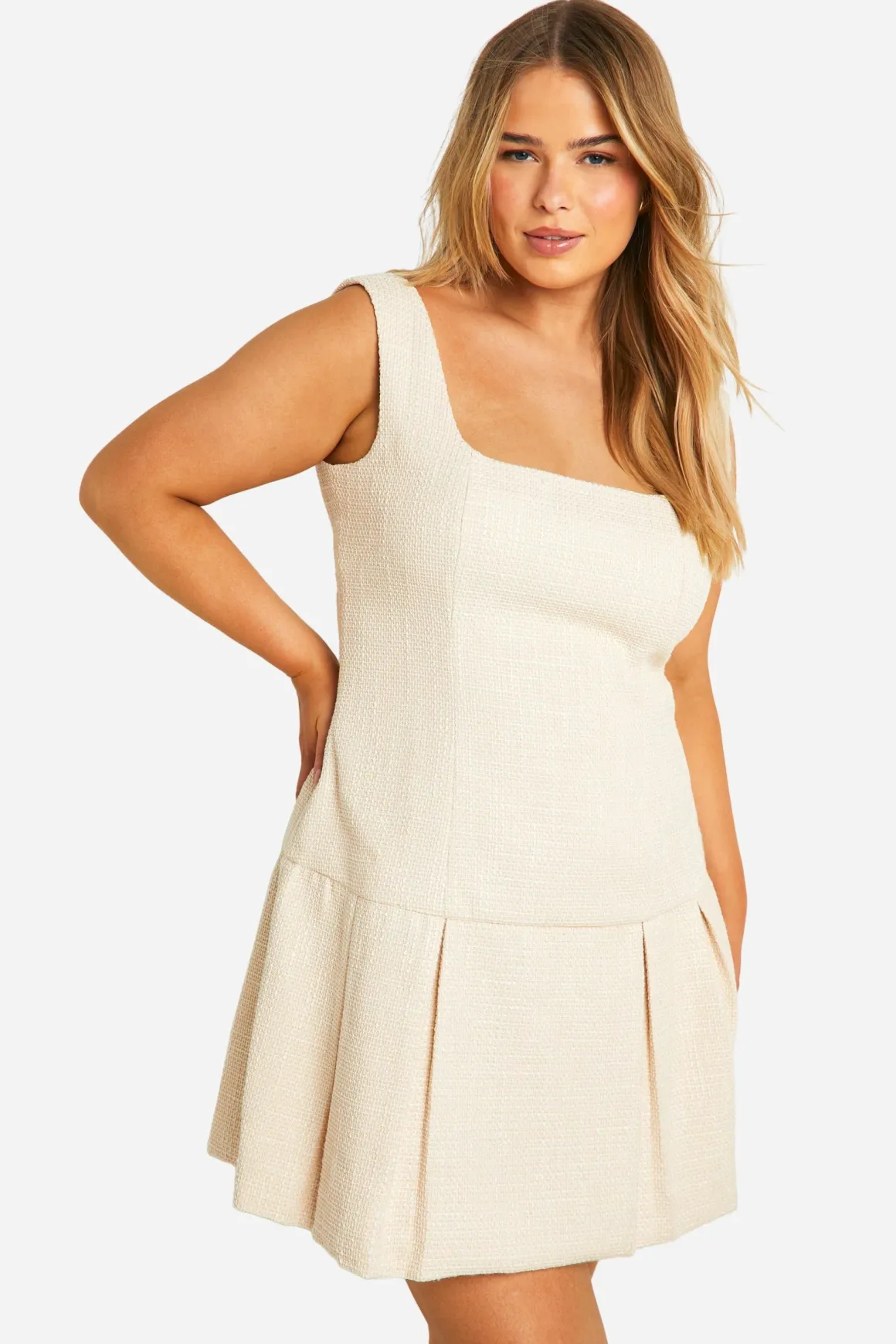 Plus Boucle Mini Robe Évasée à Jupe Plissée