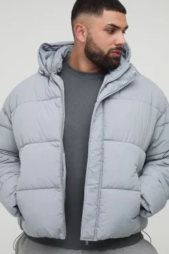 Plus Boxy doudoune en nylon froissé en gris clair