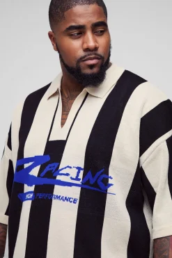 boohooMAN Plus Boxy Moto Stripe Polo Tricoté<Homme Polos|Tout Afficher