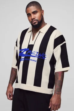 boohooMAN Plus Boxy Moto Stripe Polo Tricoté<Homme Polos|Tout Afficher