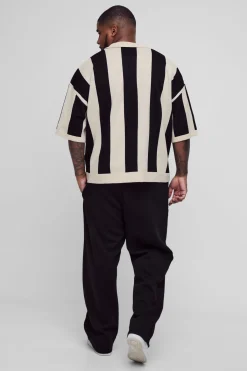 boohooMAN Plus Boxy Moto Stripe Polo Tricoté<Homme Polos|Tout Afficher