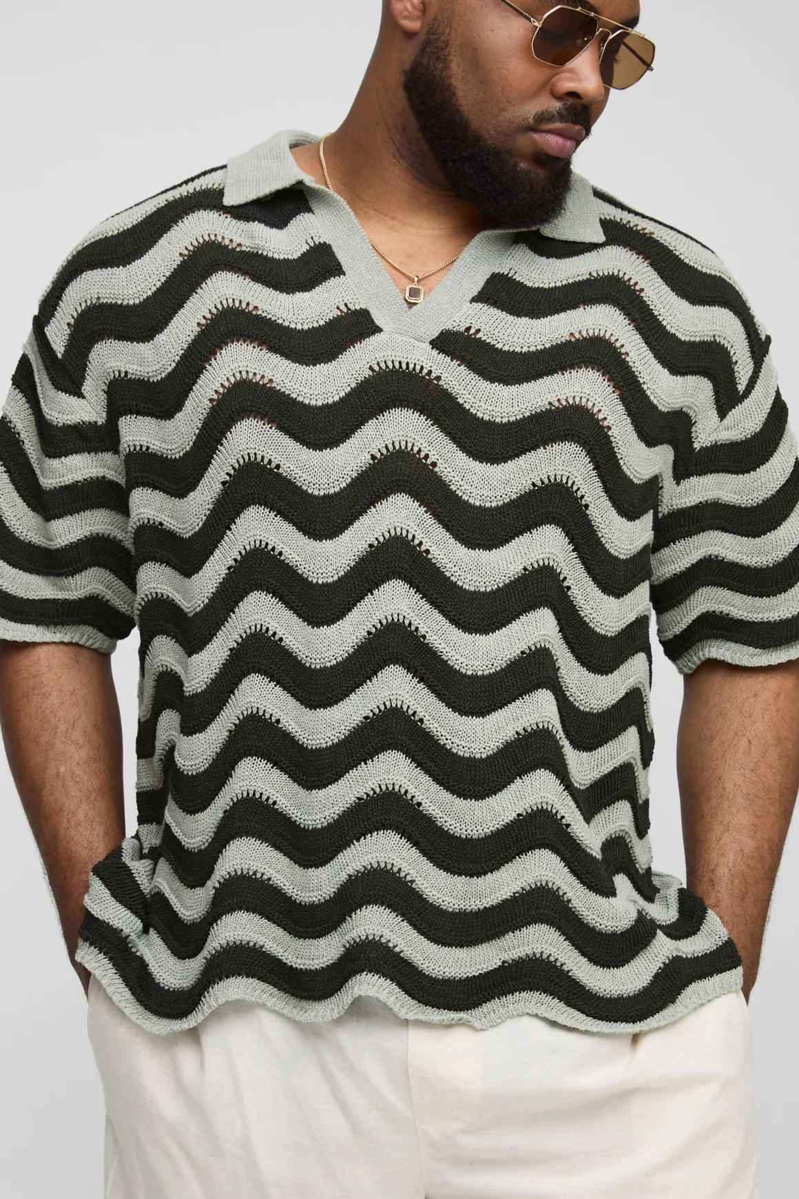 Plus Boxy Oversized Abstract Knit Polo