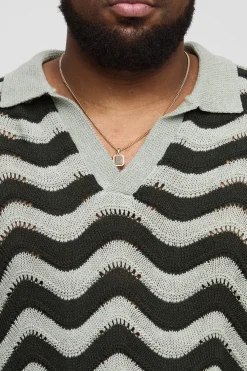 Plus Boxy Oversized Abstract Knit Polo