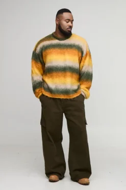 Plus Boxy Oversized Brushed Stripe Knitted Jumper