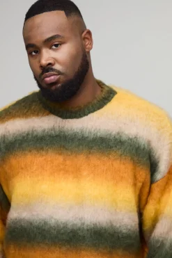 Plus Boxy Oversized Brushed Stripe Knitted Jumper