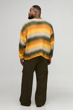 Plus Boxy Oversized Brushed Stripe Knitted Jumper