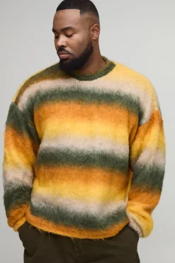 Plus Boxy Oversized Brushed Stripe Knitted Jumper