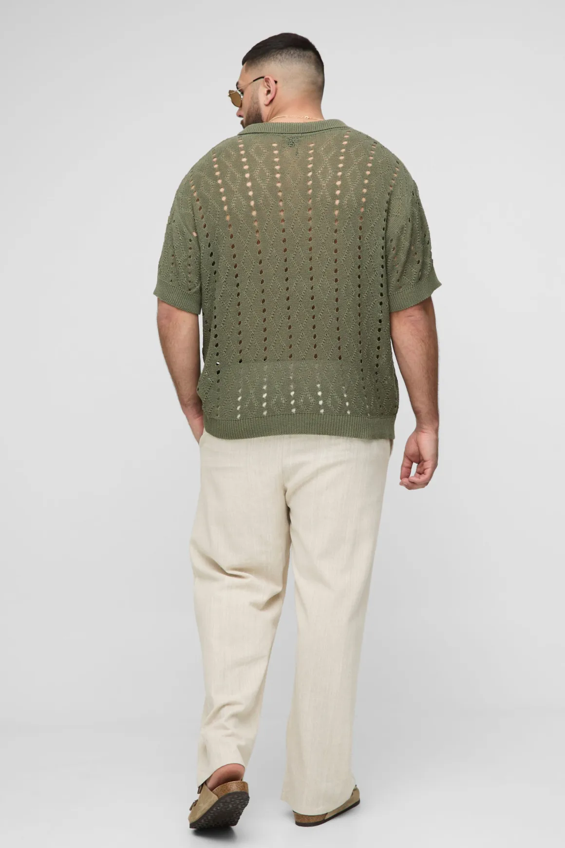 Plus Boxy Oversized Stripe Open Knit Polo