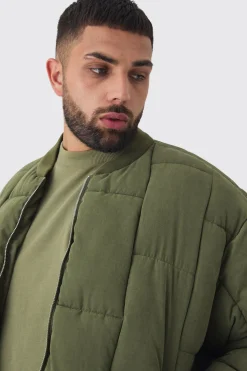 boohooMAN Plus Boxy Peached Square Quilted Bomber Jacket<Homme Vestes & Manteaux Grande Taille|Tout Afficher