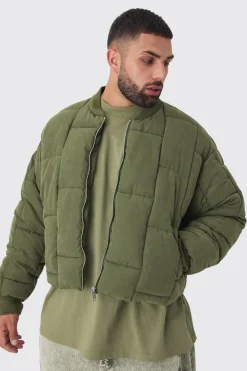 boohooMAN Plus Boxy Peached Square Quilted Bomber Jacket<Homme Vestes & Manteaux Grande Taille|Tout Afficher