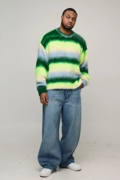 boohooMAN Plus Boxy Pull tricoté oversize à rayures brossées, coupe carrée<Homme Tout Afficher|Maille