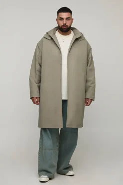 boohooMAN Plus Button Mac à capuche<Homme Vestes & Manteaux Grande Taille|Tout Afficher