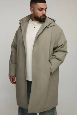 boohooMAN Plus Button Mac à capuche<Homme Vestes & Manteaux Grande Taille|Tout Afficher