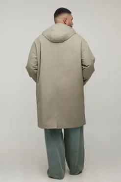 boohooMAN Plus Button Mac à capuche<Homme Vestes & Manteaux Grande Taille|Tout Afficher