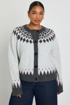 boohoo Plus Cardigan à col montant en maille Fairisle<Femme Pulls Et Gilets|Toutes Les Mailles