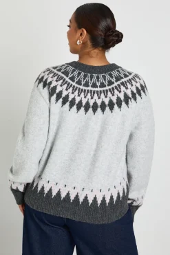 boohoo Plus Cardigan à col montant en maille Fairisle<Femme Pulls Et Gilets|Toutes Les Mailles