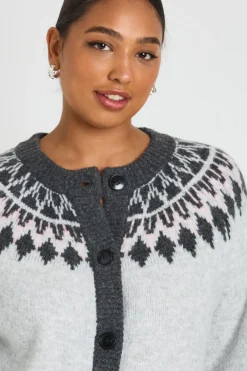 boohoo Plus Cardigan à col montant en maille Fairisle<Femme Pulls Et Gilets|Toutes Les Mailles