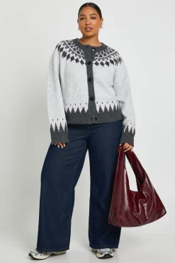 boohoo Plus Cardigan à col montant en maille Fairisle<Femme Pulls Et Gilets|Toutes Les Mailles