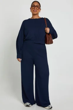 Plus Cardigan à côtes boutonné et Pantalon à jambes larges