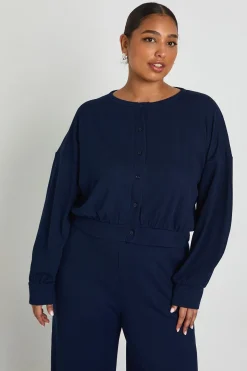 Plus Cardigan à côtes boutonné et Pantalon à jambes larges