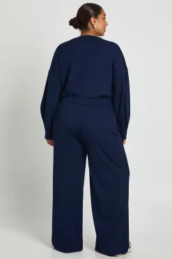 Plus Cardigan à côtes boutonné et Pantalon à jambes larges