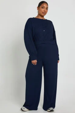 Plus Cardigan à côtes boutonné et Pantalon à jambes larges