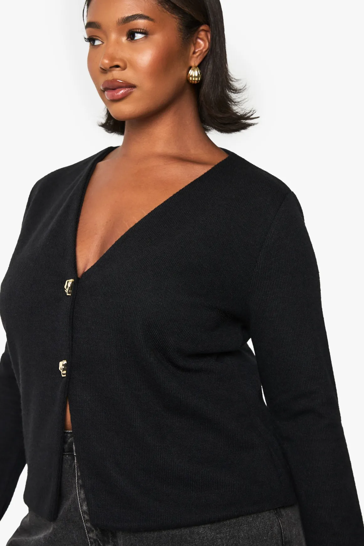 PLUS CARDIGAN GRANDE TAILLE TRICOTÉ À BOUTONS DORÉS