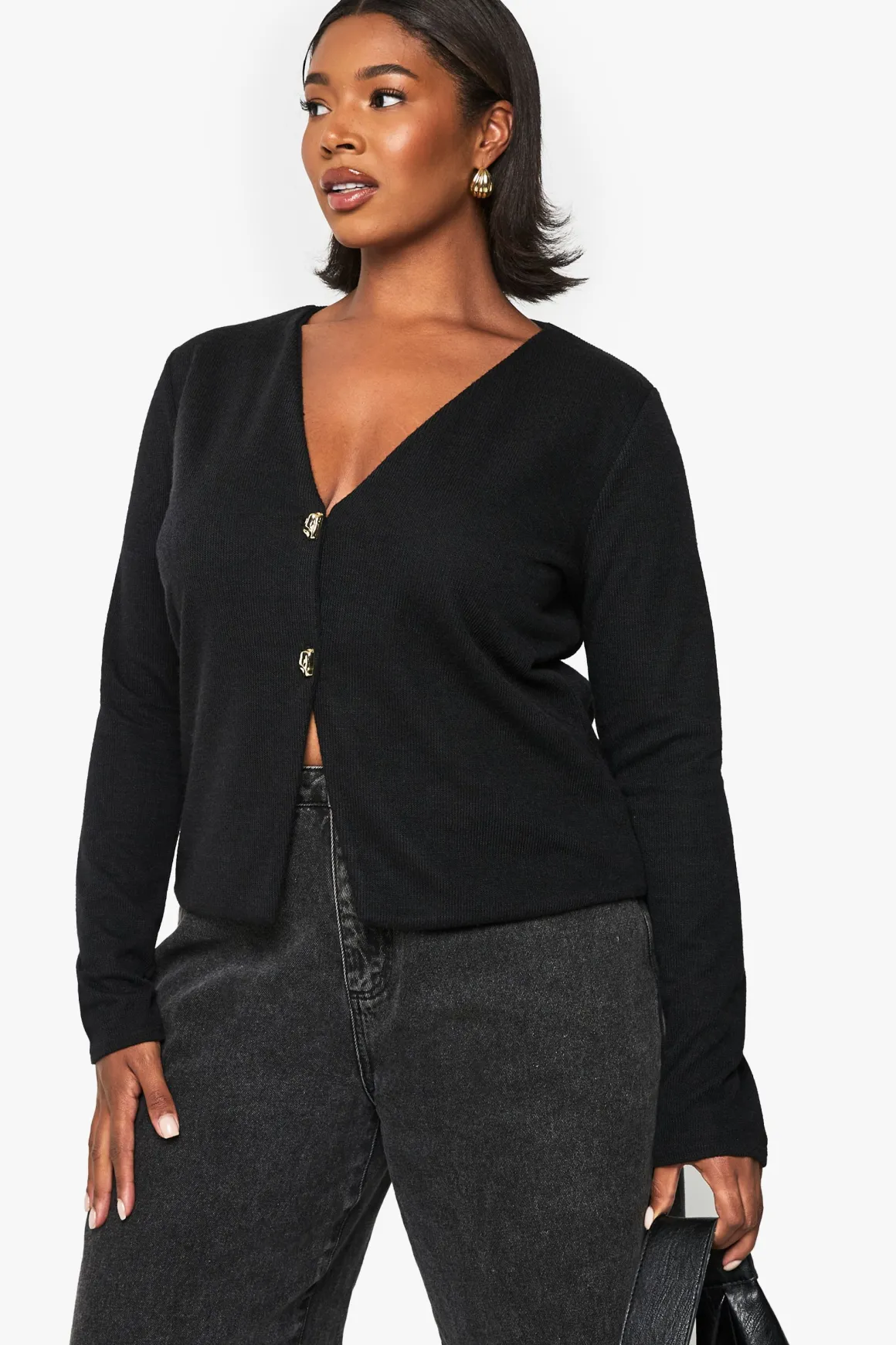 PLUS CARDIGAN GRANDE TAILLE TRICOTÉ À BOUTONS DORÉS