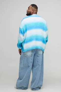 Plus Cardigan tricoté oversize à rayures brossées, au style boxy Plus