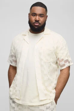 Plus Check Open Stitch Oversized Revere Shirt