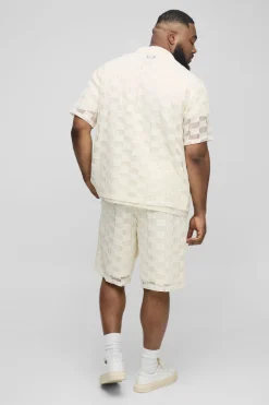 Plus Check Open Stitch Oversized Revere Shirt