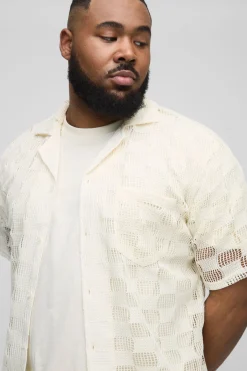 Plus Check Open Stitch Oversized Revere Shirt