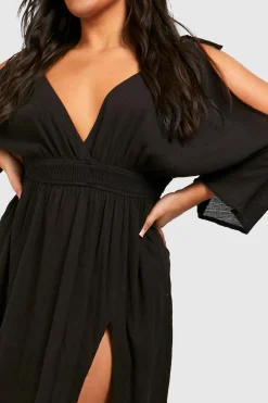 boohoo Plus Cheesecloth Robe de plage maxi à épaules dénudées<Femme Toutes Les Robes|Robes Longues